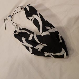 Mudpie Silk Feeling Black & White Neck Scarf W/ Adjustable Clasp- OS